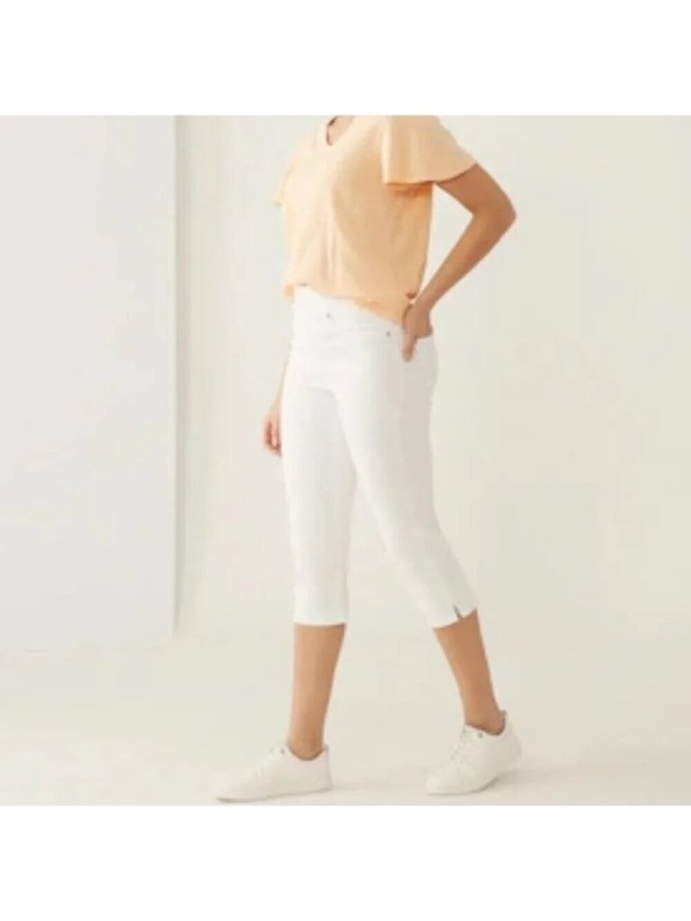 NEW Bellina White Pull-On Stretch Denim Capri - XS